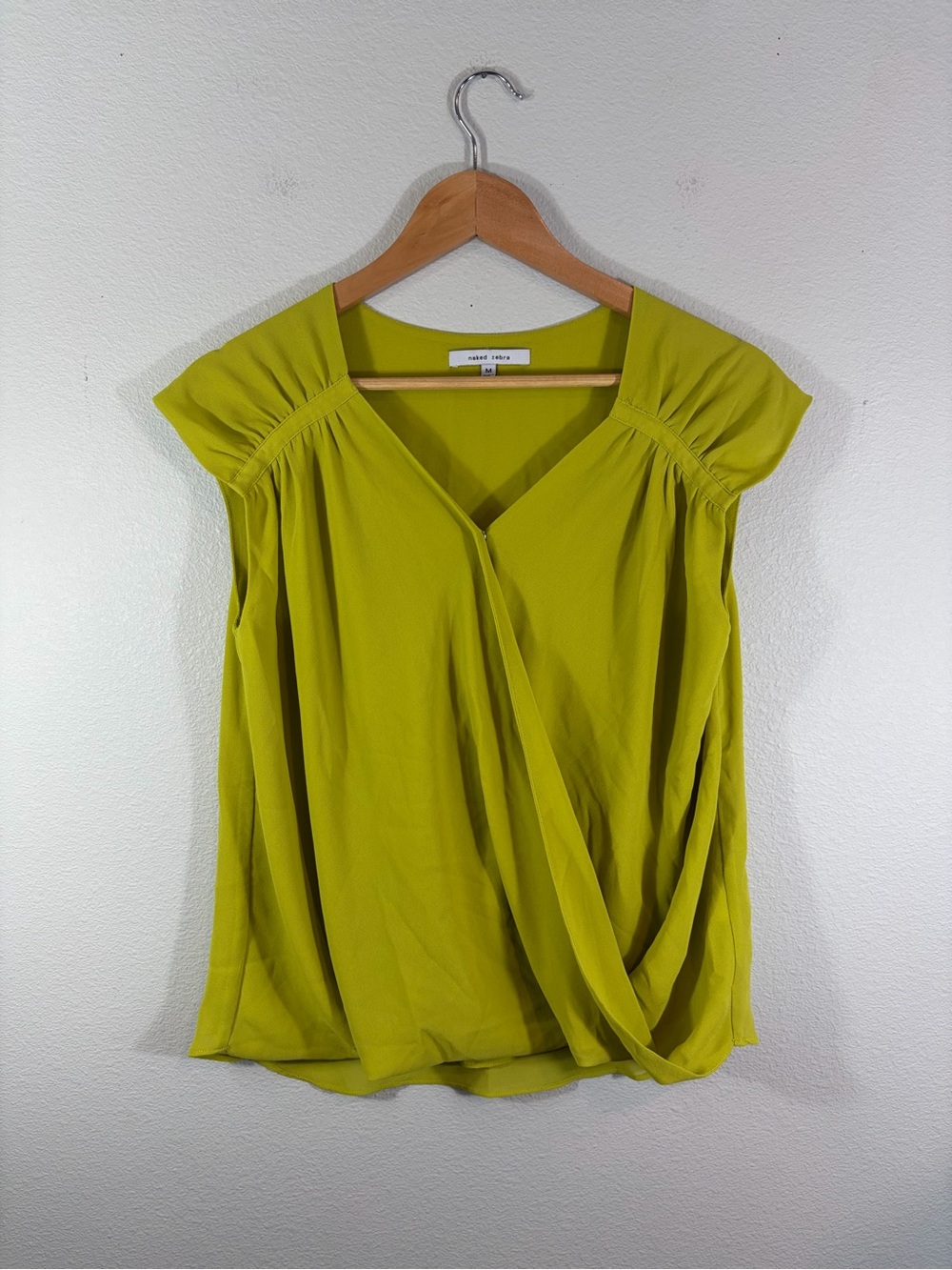 Naked Zebra Chartreuse Cap Sleeve Surplice Blouse